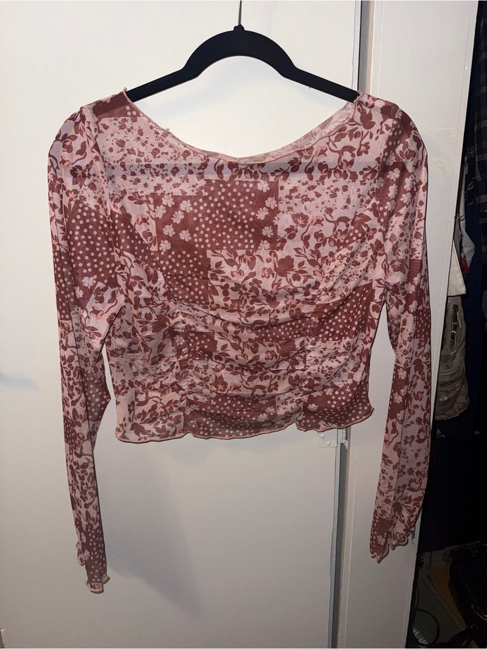 Women’s Pink Floral Patchwork Long Sleeve Top